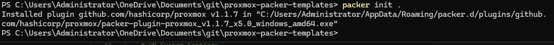 Instalando o plugin packer proxmox com o comando packer init