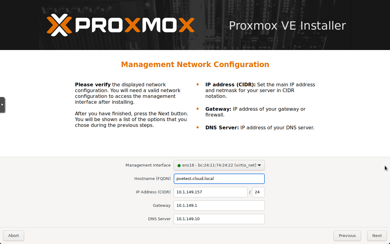 Configurar a rede de gerenciamento proxmox