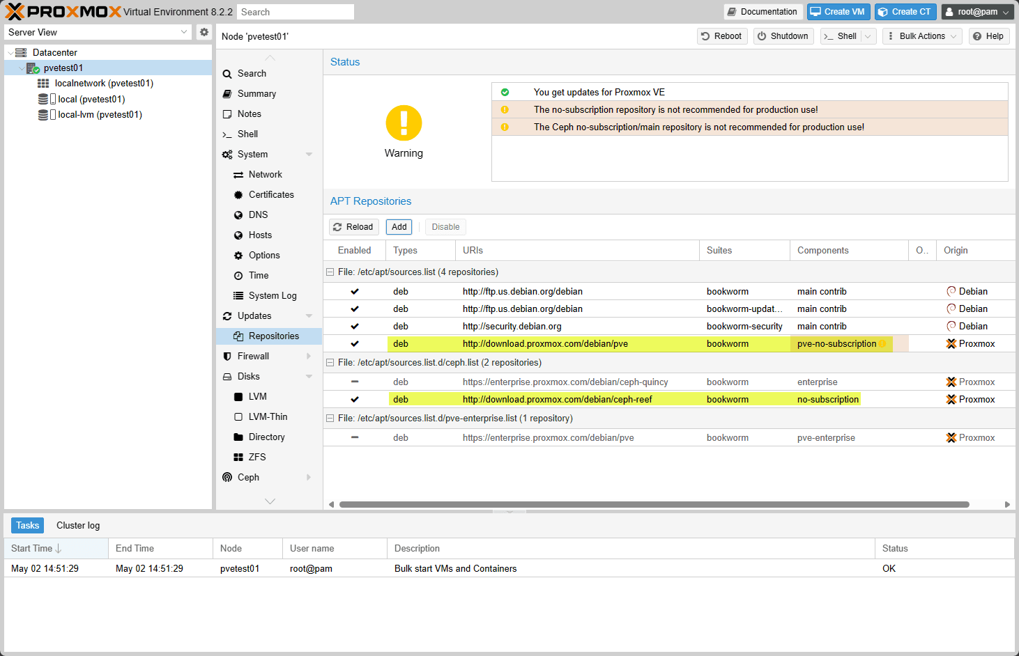 Nenhum repositório de assinatura foi adicionado ao servidor proxmox ve 1