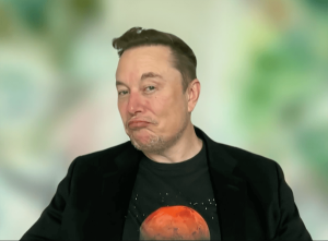 Elon Musk fazendo cara de cético ao ser entrevistado por vídeo no VivaTech 2024.