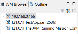 A JVM remota aparece no navegador JVM.