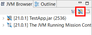 Vá para o navegador JVM e clique no botão Adicionar conexão JVM para criar uma nova conexão JVM personalizada