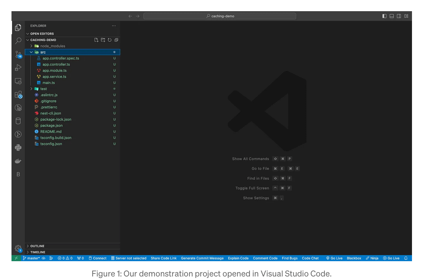 Figura 1: O projeto de demonstração aberto no Visual Studio Code